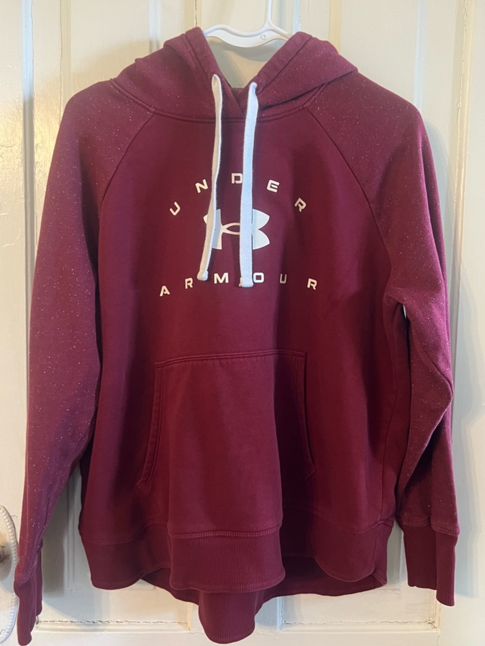 Under Armour Maroon Hoodie Sweatshirt with White Logo and Drawstrings